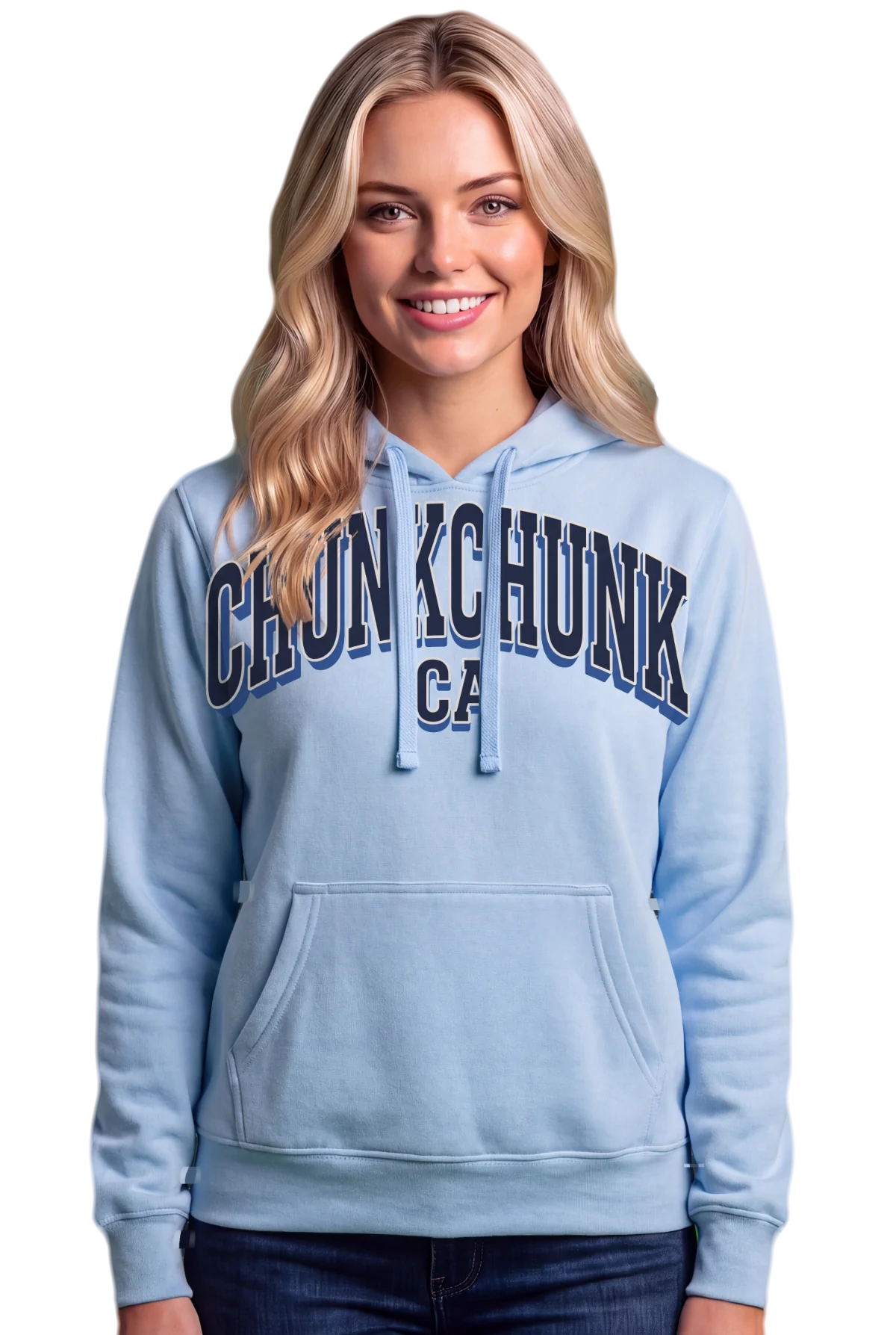 Varsity .ca Hoodie, Light blue Chunk Chunk hoodie, mockup, front