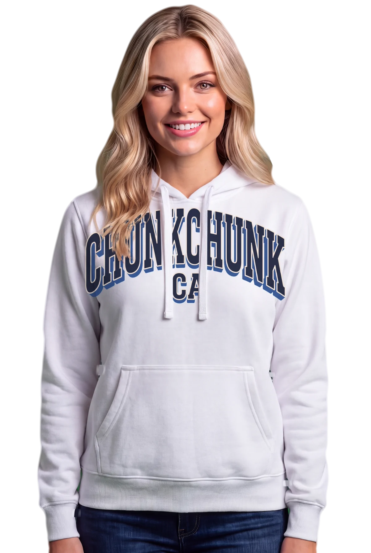 Varsity .ca Hoodie, White Chunk Chunk hoodie, mockup, front