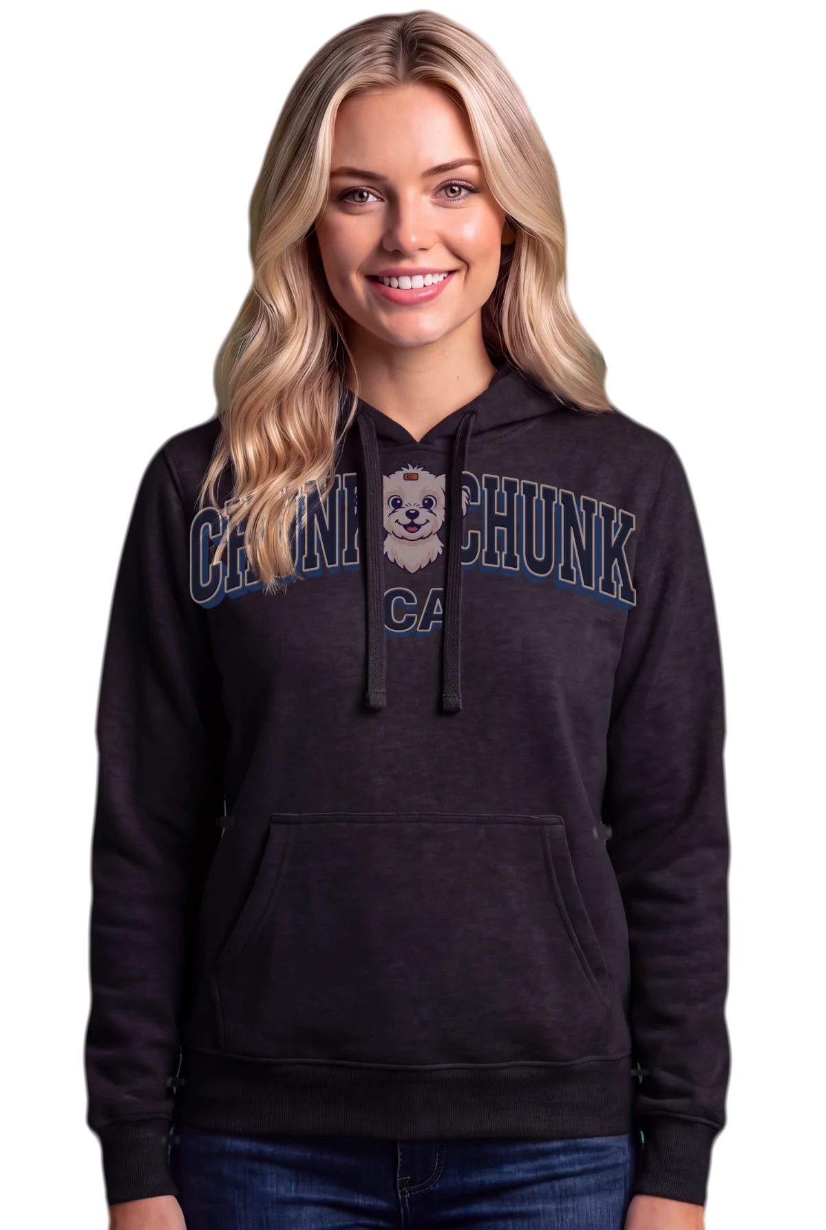 Winnie centre Hoodie, Black Chunk Chunk hoodie, mockup, front