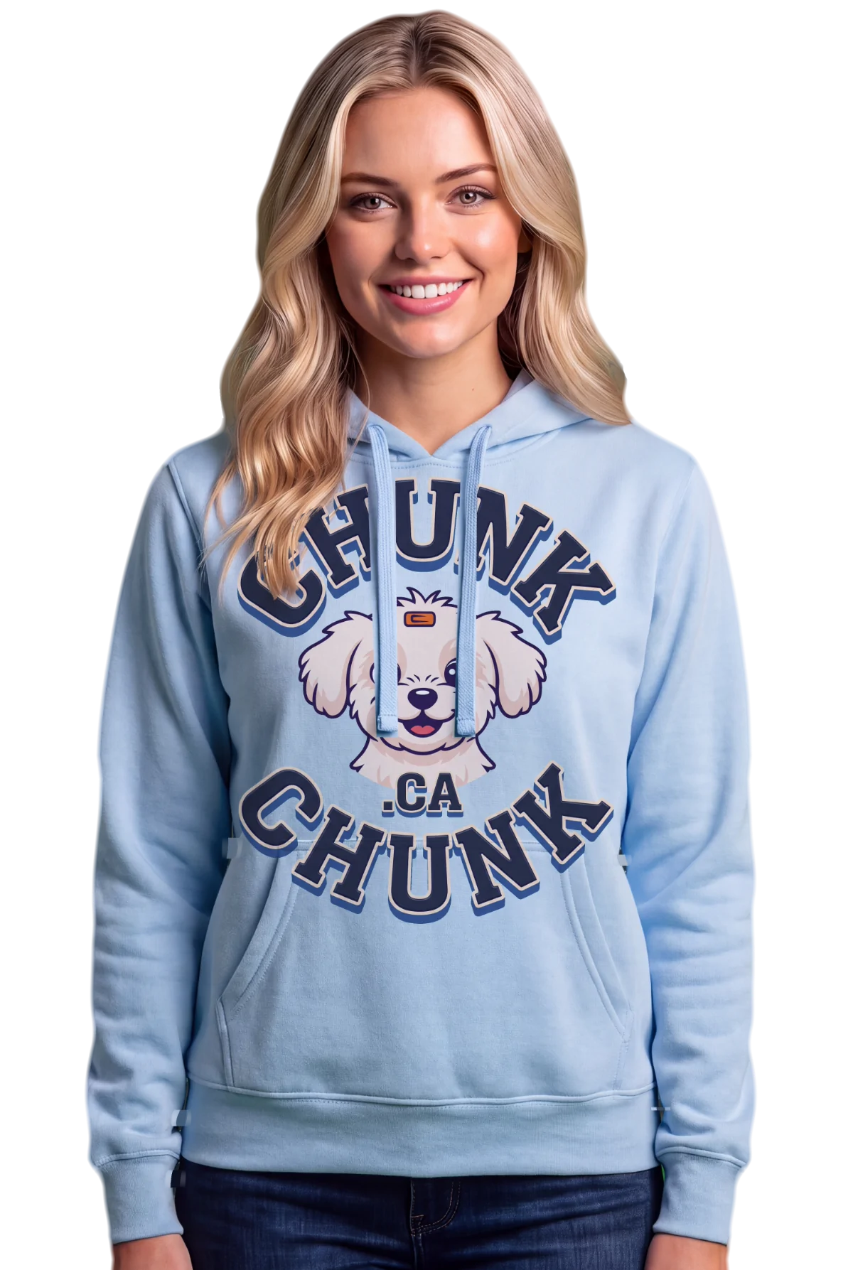 Winnie ring Hoodie, Light blue Chunk Chunk hoodie, mockup, front