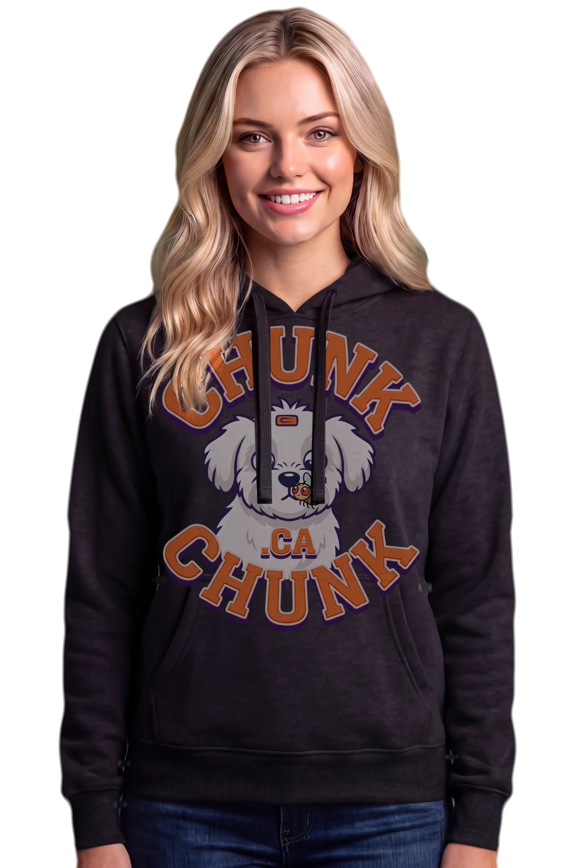 Fruit Fly Hoodie, Black Chunk Chunk hoodie, mockup, front