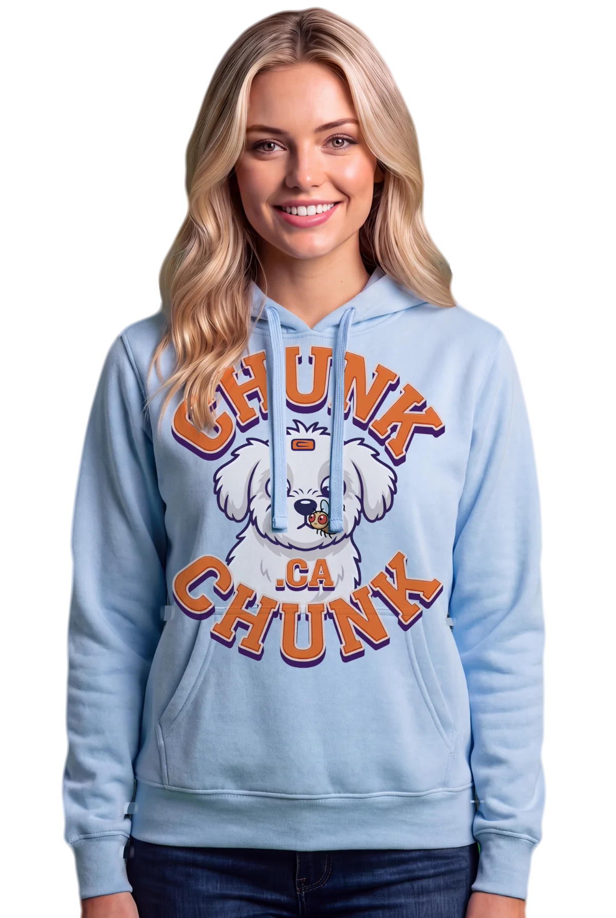 Fruit Fly Hoodie, Light blue Chunk Chunk hoodie, mockup, front