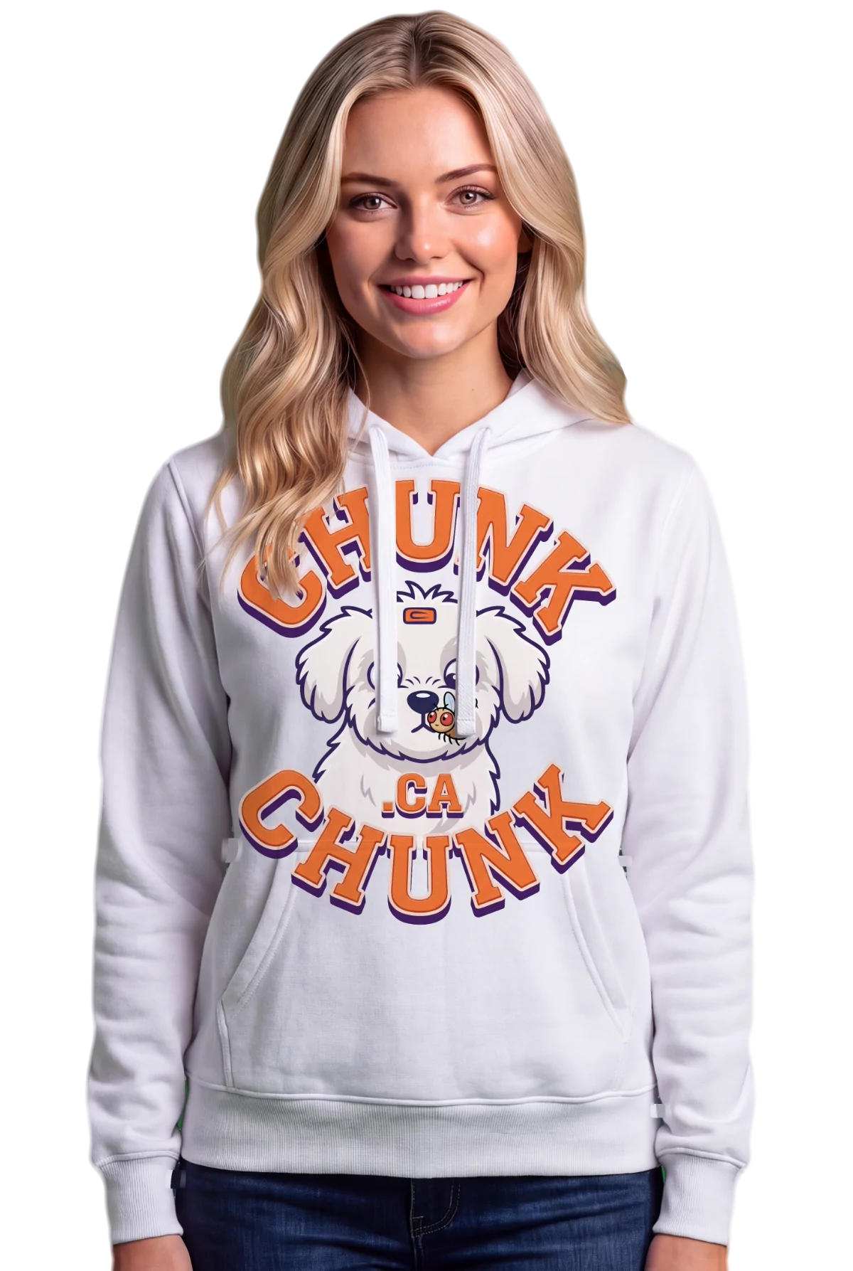 Fruit Fly Hoodie, White Chunk Chunk hoodie, mockup, front
