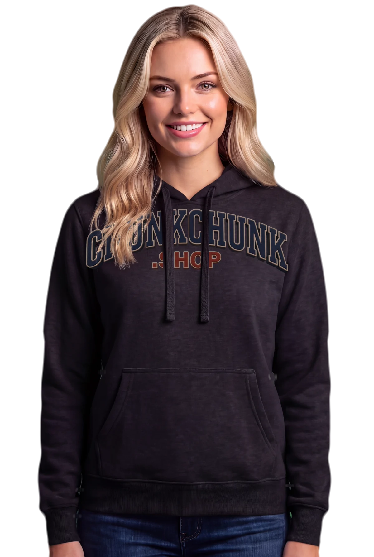 Varsity Hoodie, Black Chunk Chunk hoodie, mockup, front