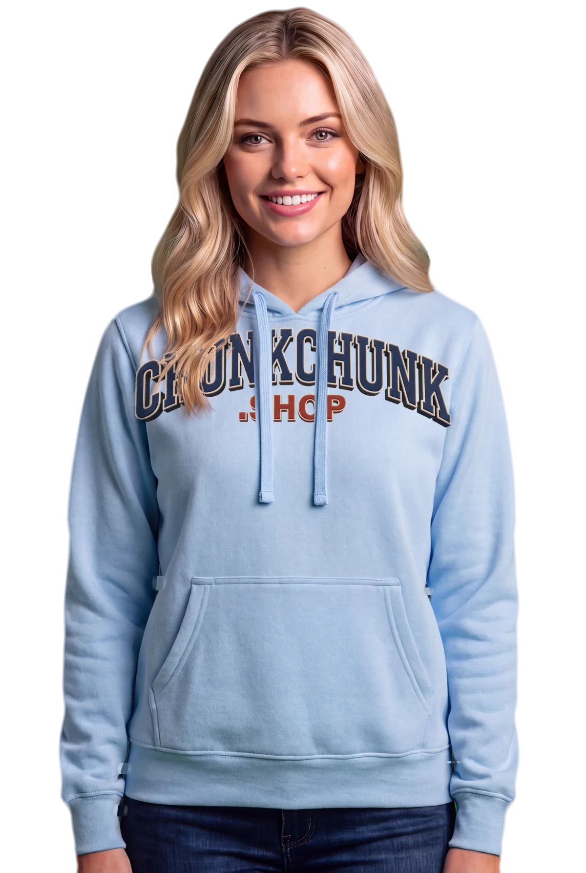 Varsity Hoodie, Light blue Chunk Chunk hoodie, mockup, front