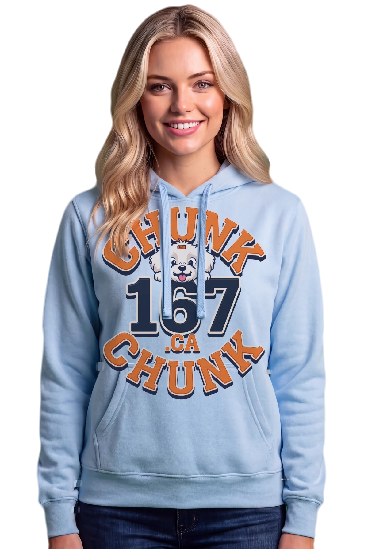 167 Hoodie, Light blue Chunk Chunk hoodie, mockup, front