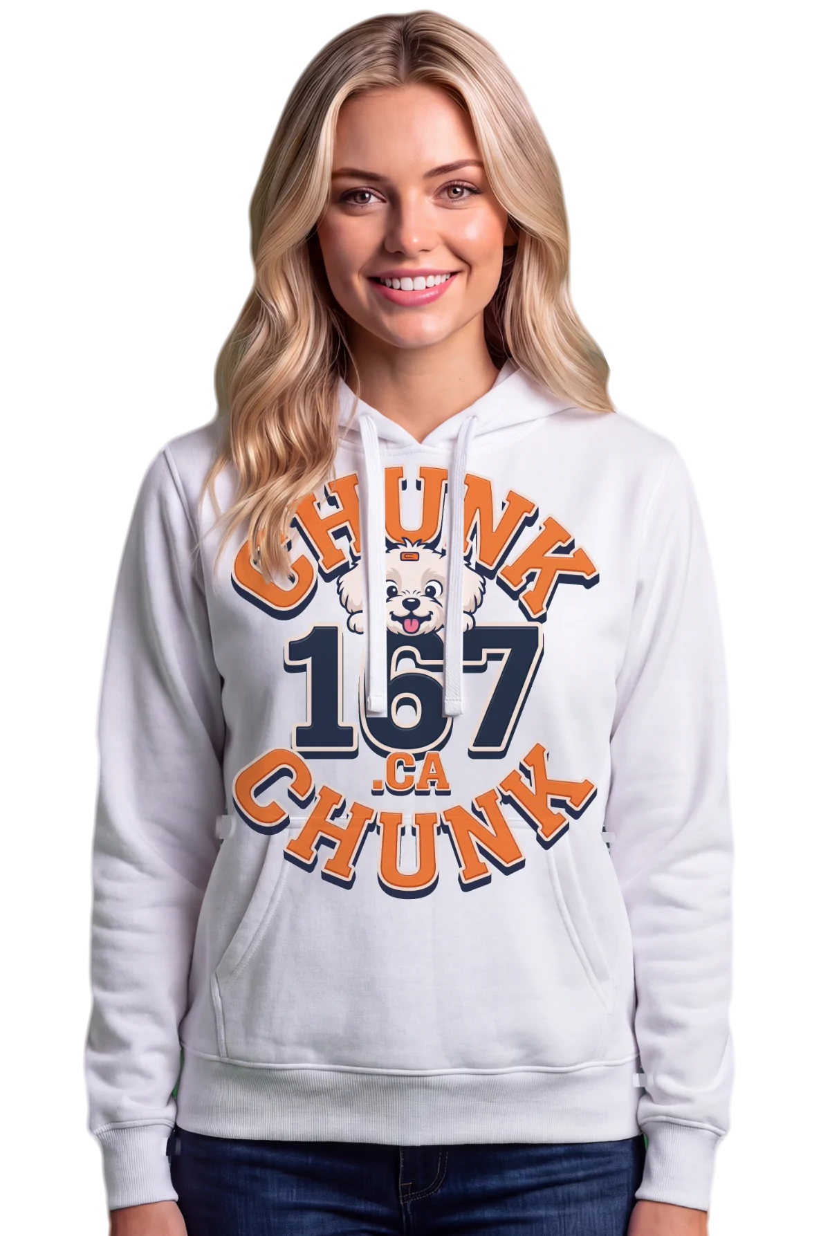 167 Hoodie, White Chunk Chunk hoodie, mockup, front