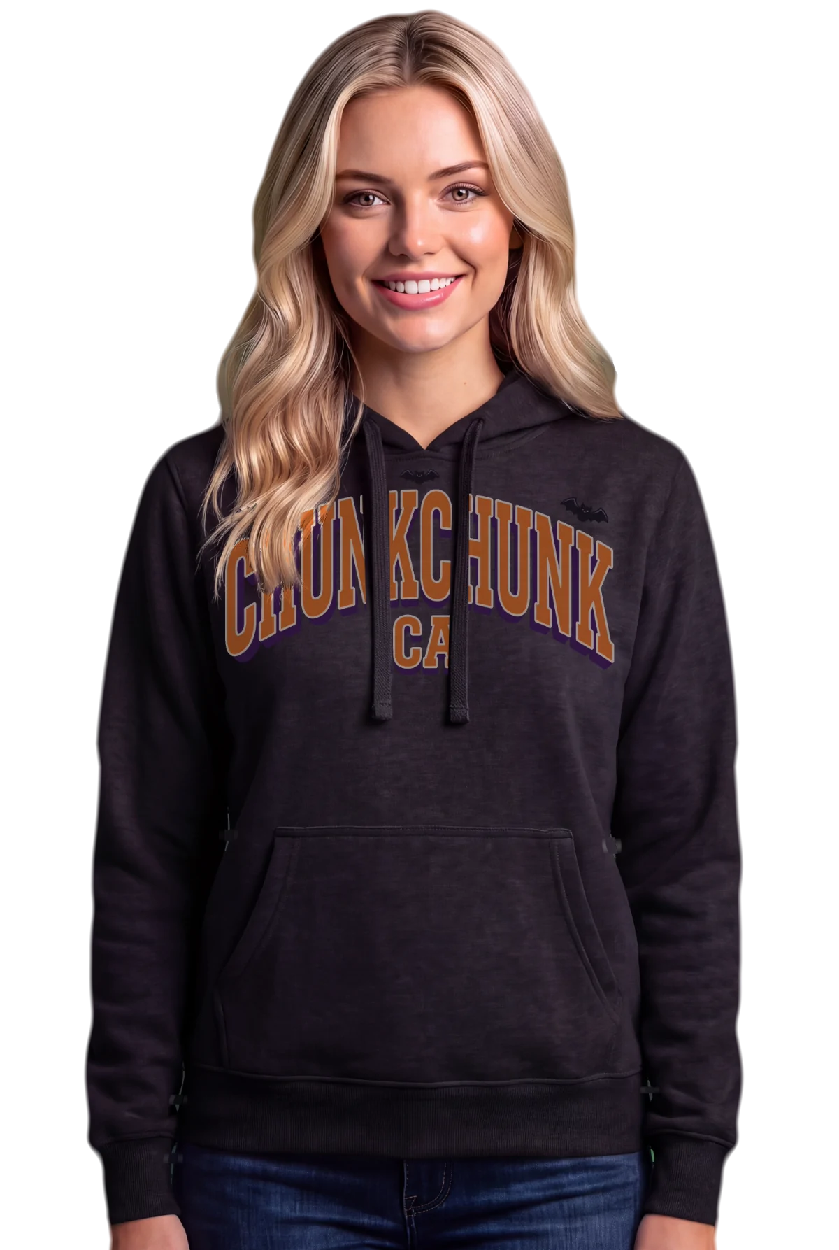 Haunted .ca Hoodie, Black Chunk Chunk hoodie, mockup, front