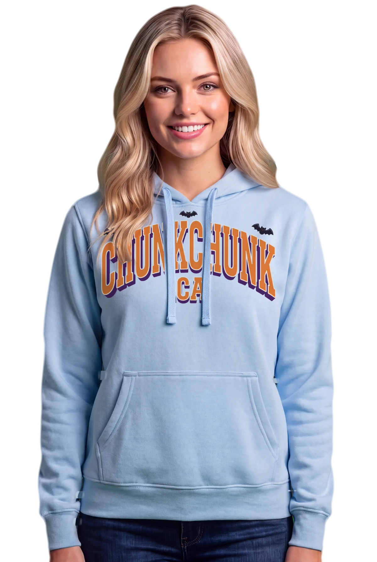 Haunted .ca Hoodie, Light blue Chunk Chunk hoodie, mockup, front