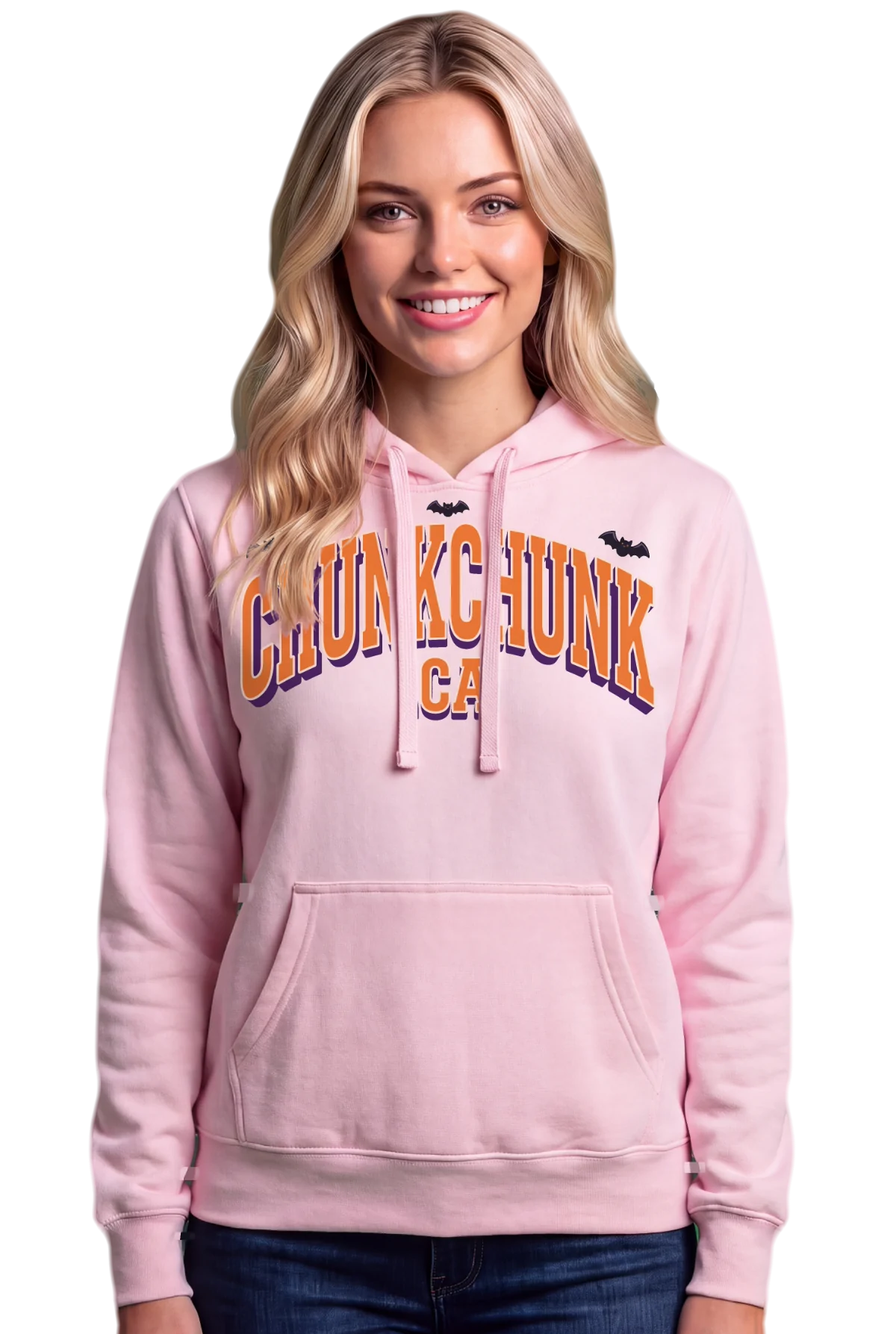 Haunted .ca Hoodie, Light pink Chunk Chunk hoodie, mockup, front