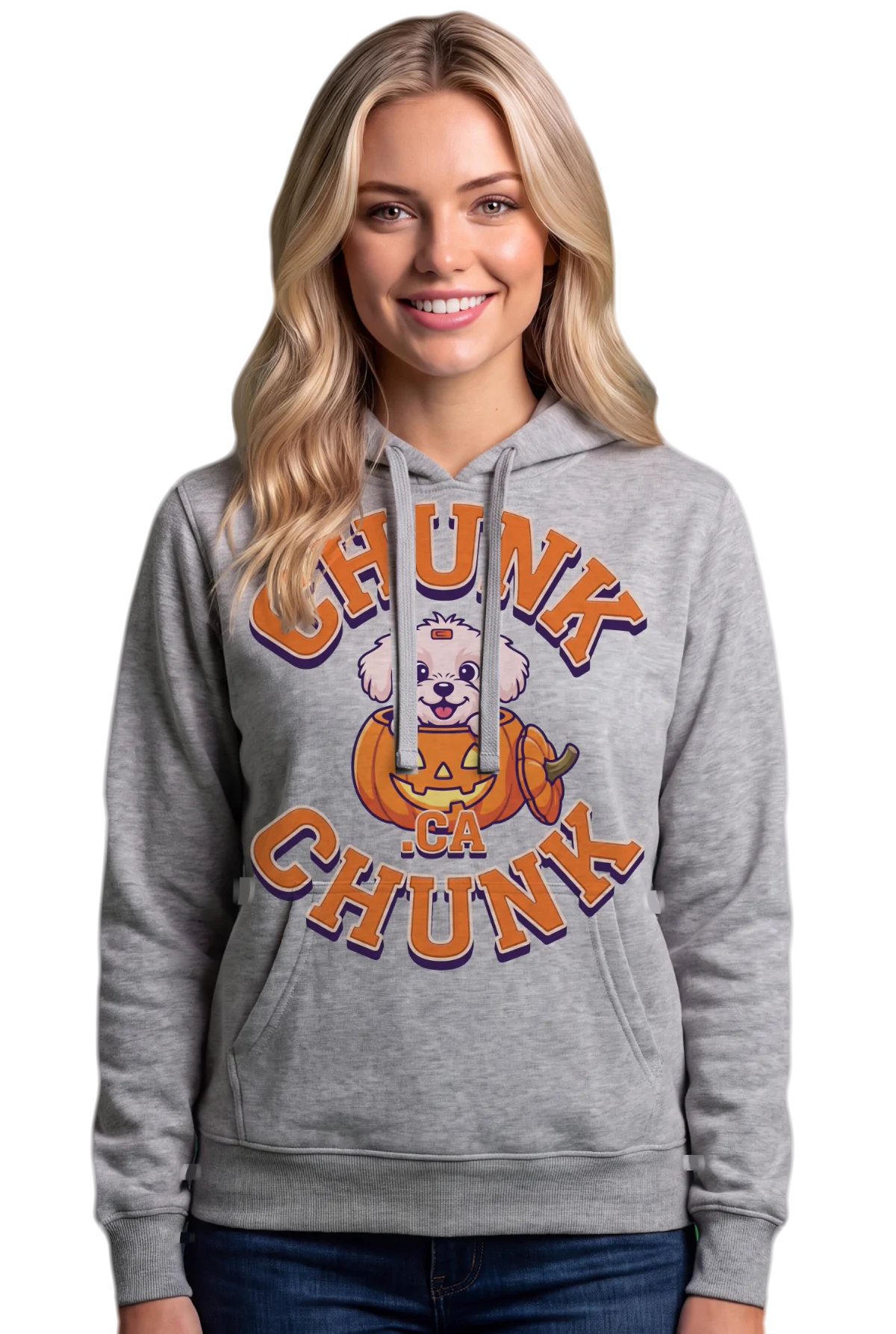 Pumpkin Pup Hoodie, Sport grey Chunk Chunk hoodie, mockup, front