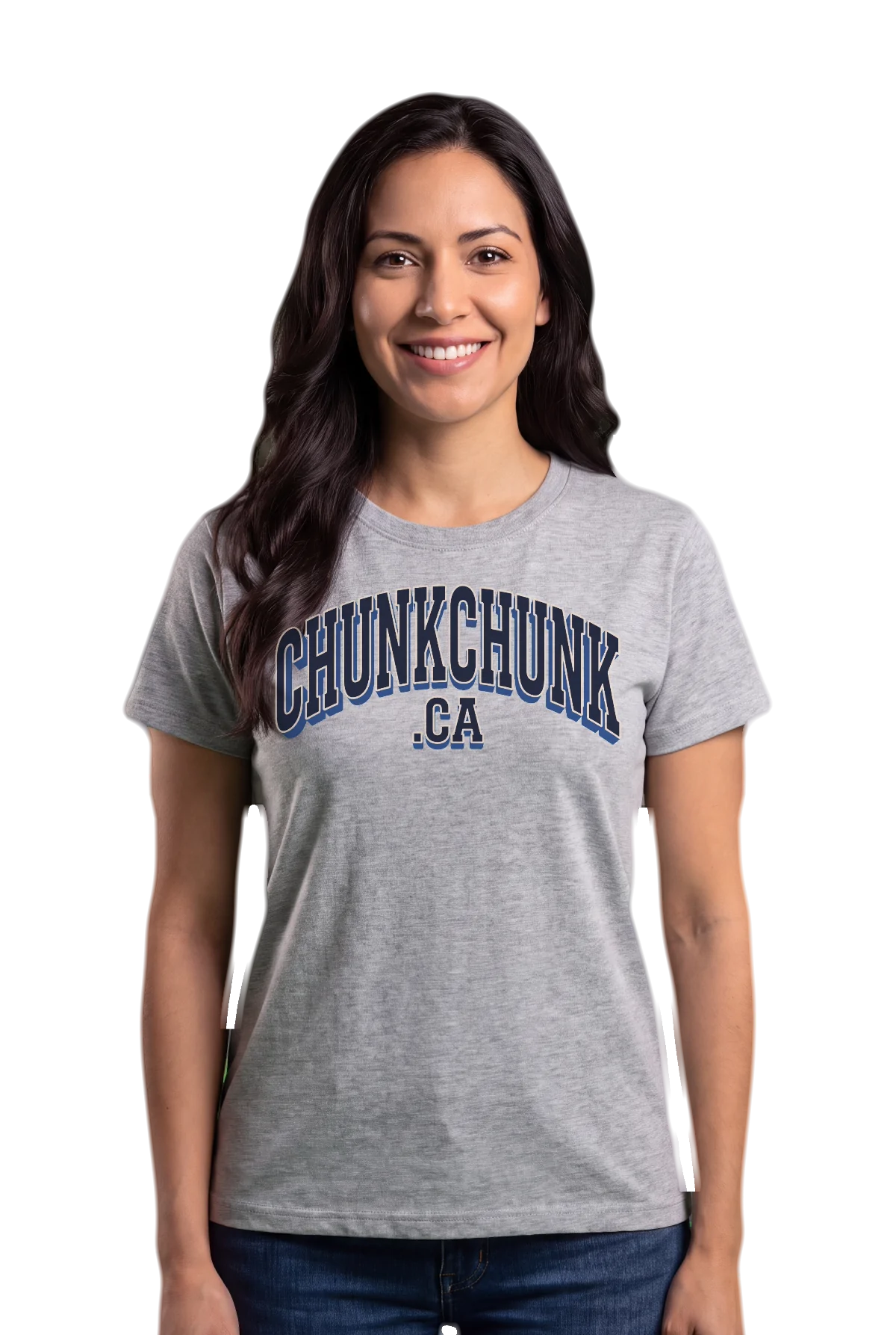 Varsity .ca, Heather grey, worn Chunk Chunk shirt, mockup, front