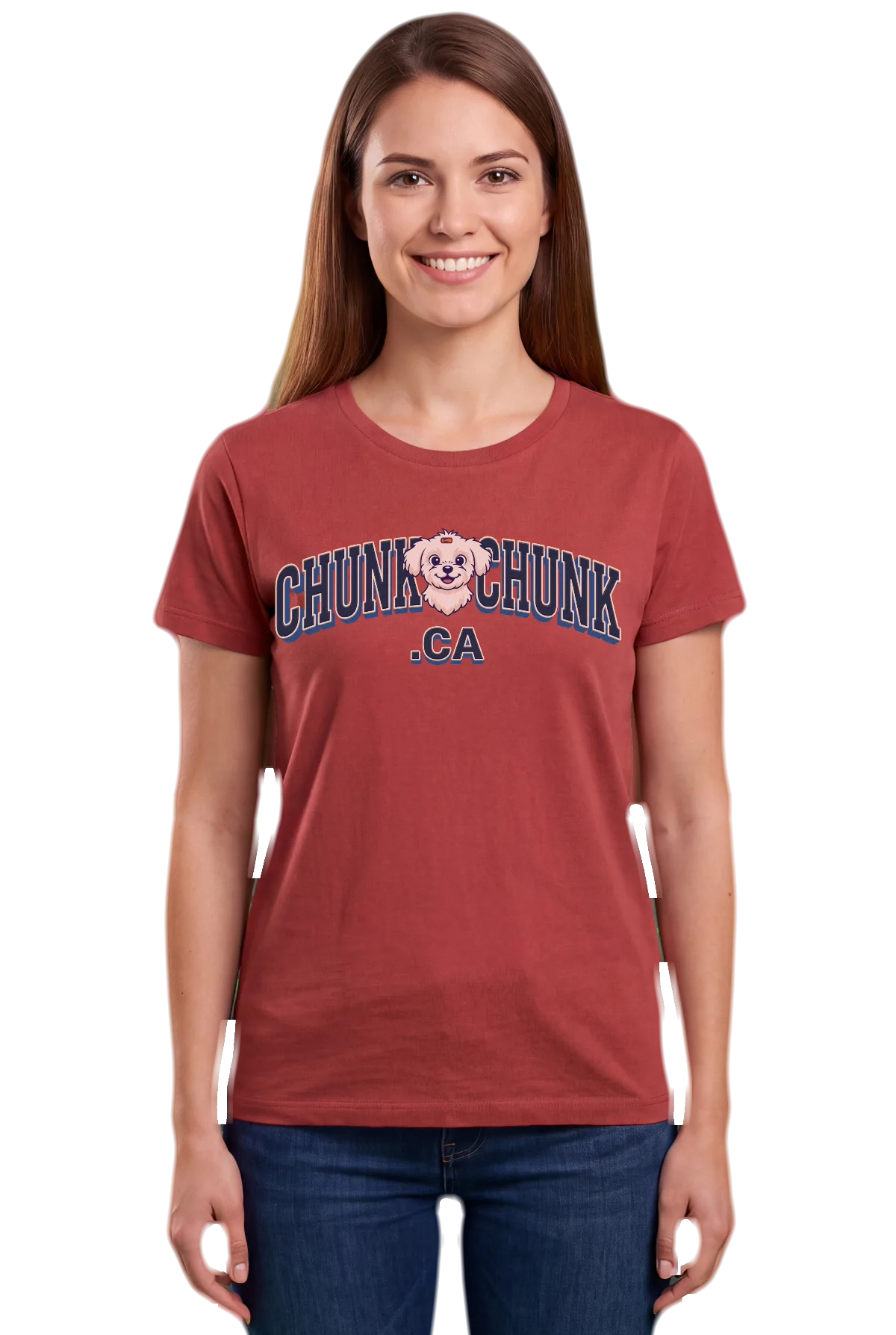 Winnie in the middle, Red, worn Chunk Chunk shirt, mockup, front