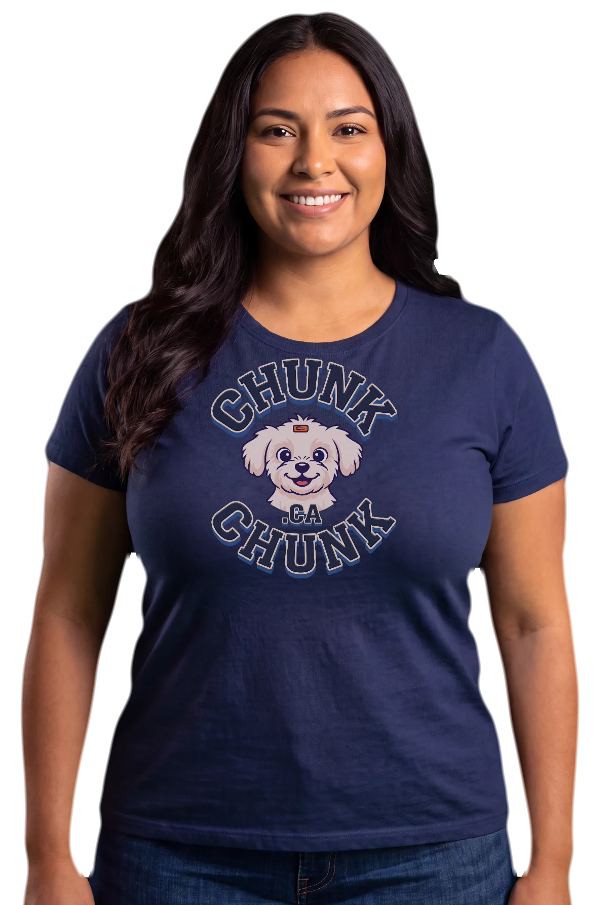Winnie ring, Navy, worn Chunk Chunk shirt, mockup, front