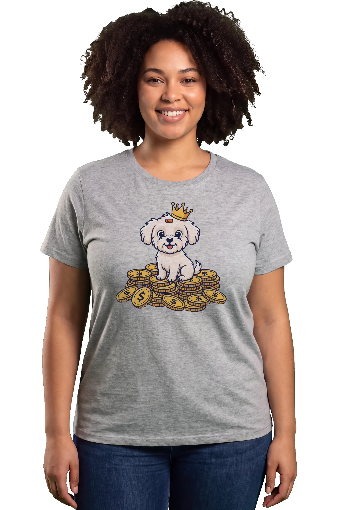 Debt free, Heather grey, worn Chunk Chunk shirt, mockup, front
