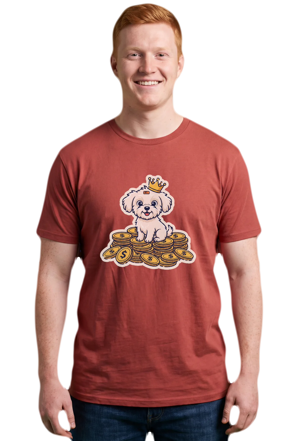 Debt free, Red, worn Chunk Chunk shirt, mockup, front
