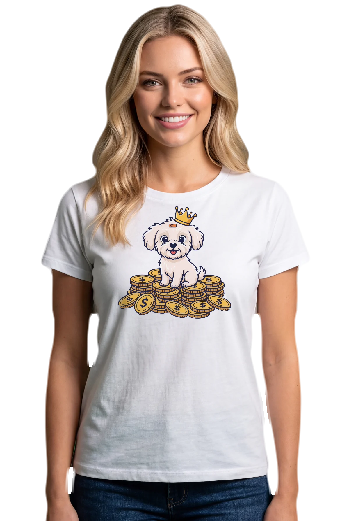Debt free, White, worn Chunk Chunk shirt, mockup