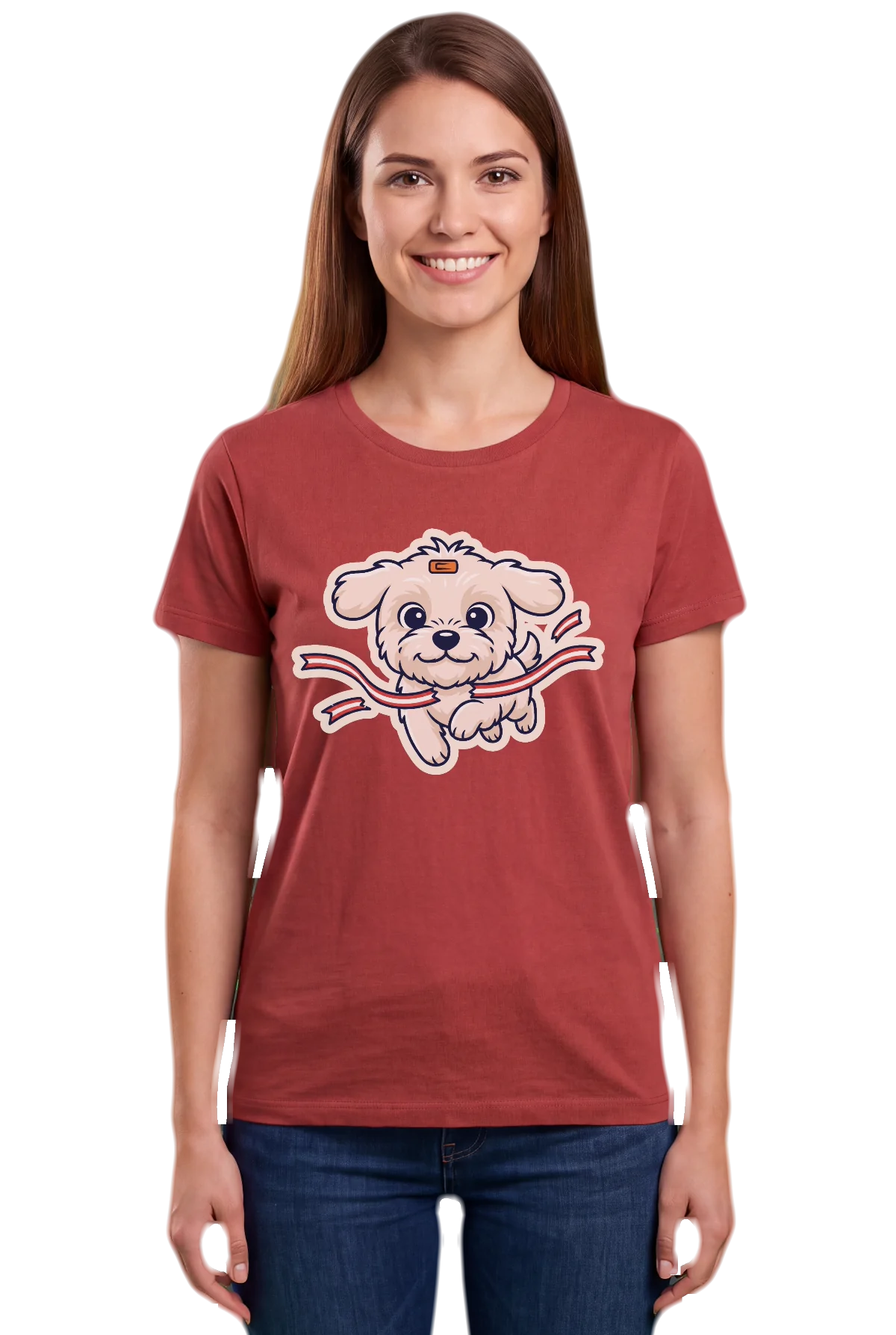 Breaking the tape, Red, worn Chunk Chunk shirt, mockup, front