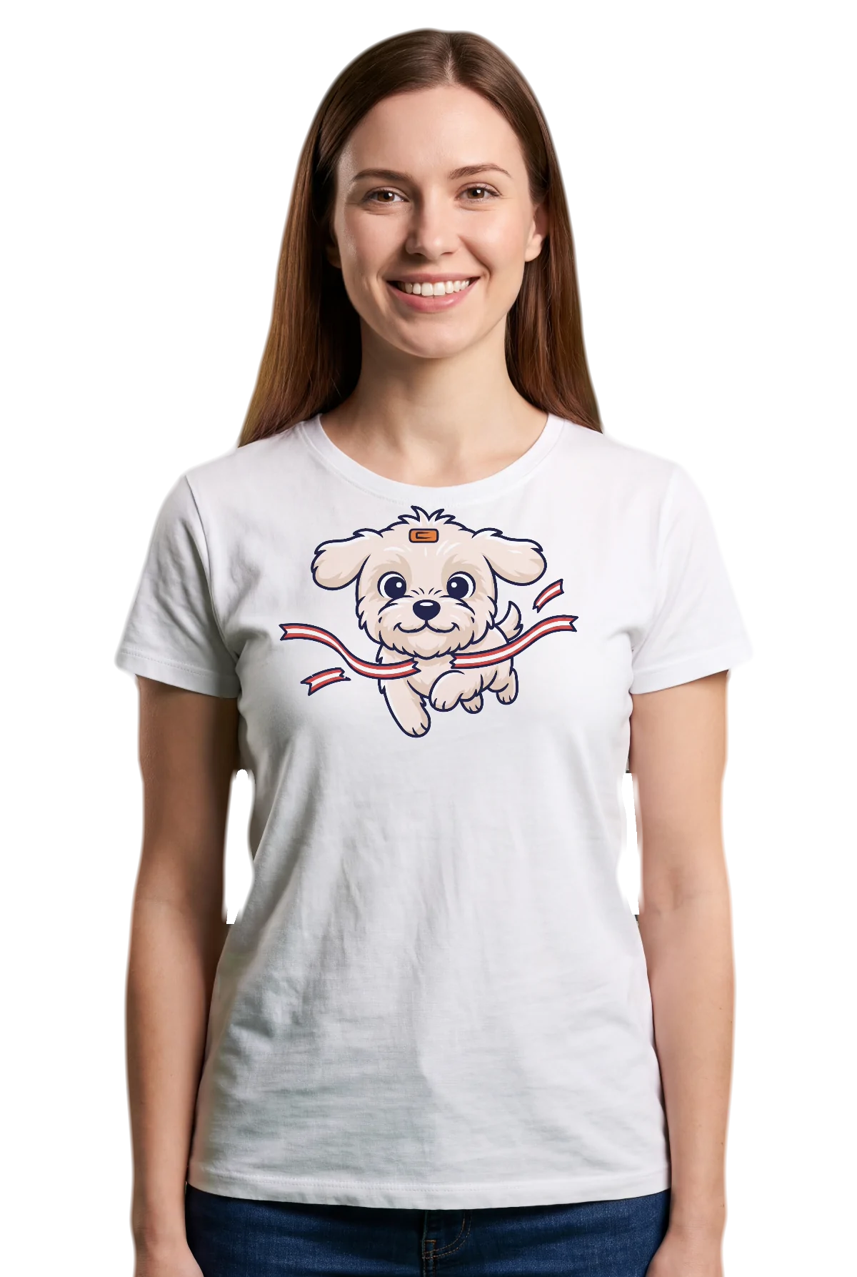 Breaking the tape, White, worn Chunk Chunk shirt, mockup