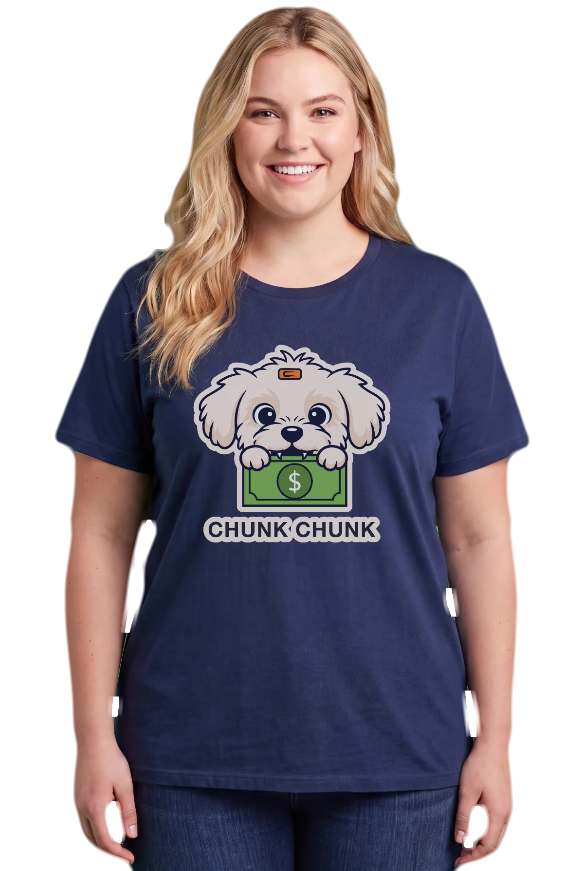 Chunk Chunk tee, Navy, worn Chunk Chunk shirt, mockup, front