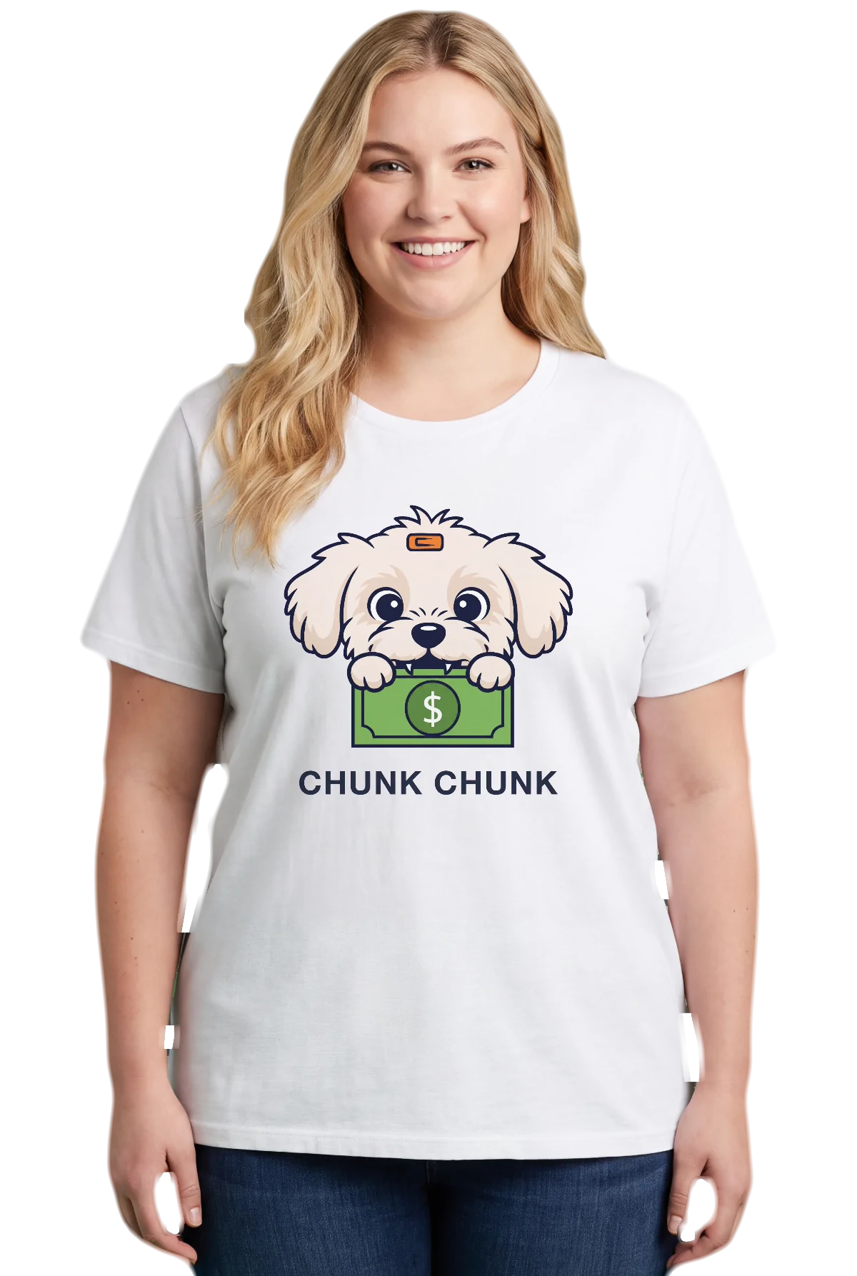Chunk Chunk tee, White, worn Chunk Chunk shirt, mockup