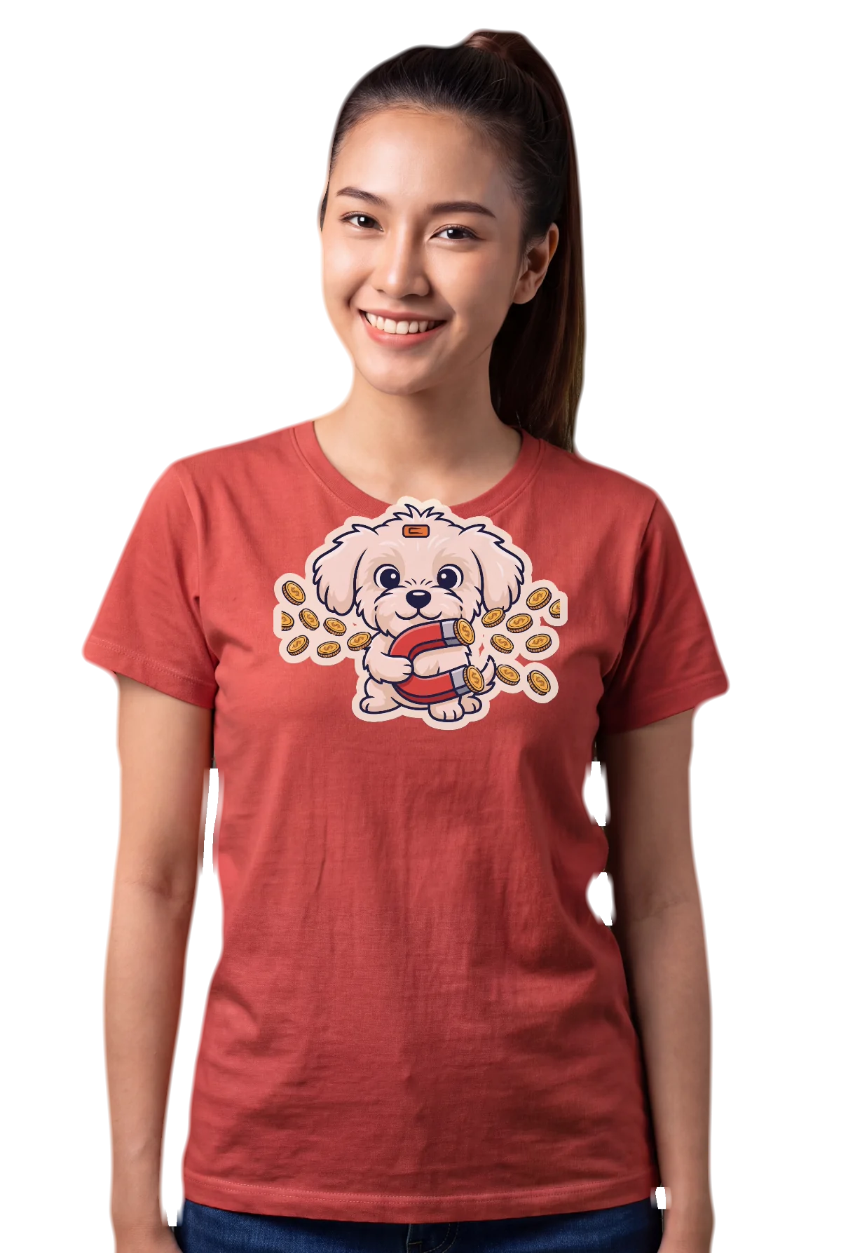 Every dollar in, Red, worn Chunk Chunk shirt, mockup