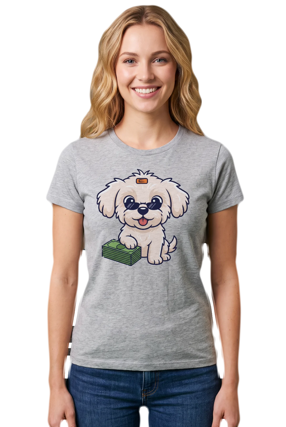 Cool money, Heather grey, worn Chunk Chunk shirt, mockup, front