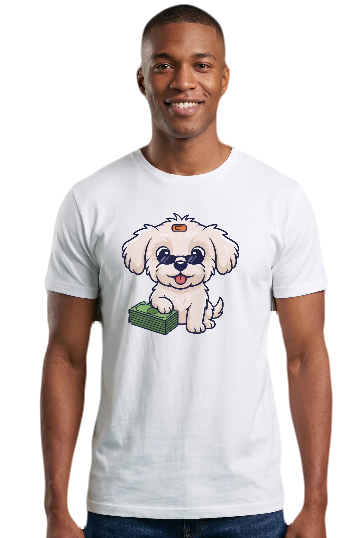 Cool money, White, worn Chunk Chunk shirt, mockup, front