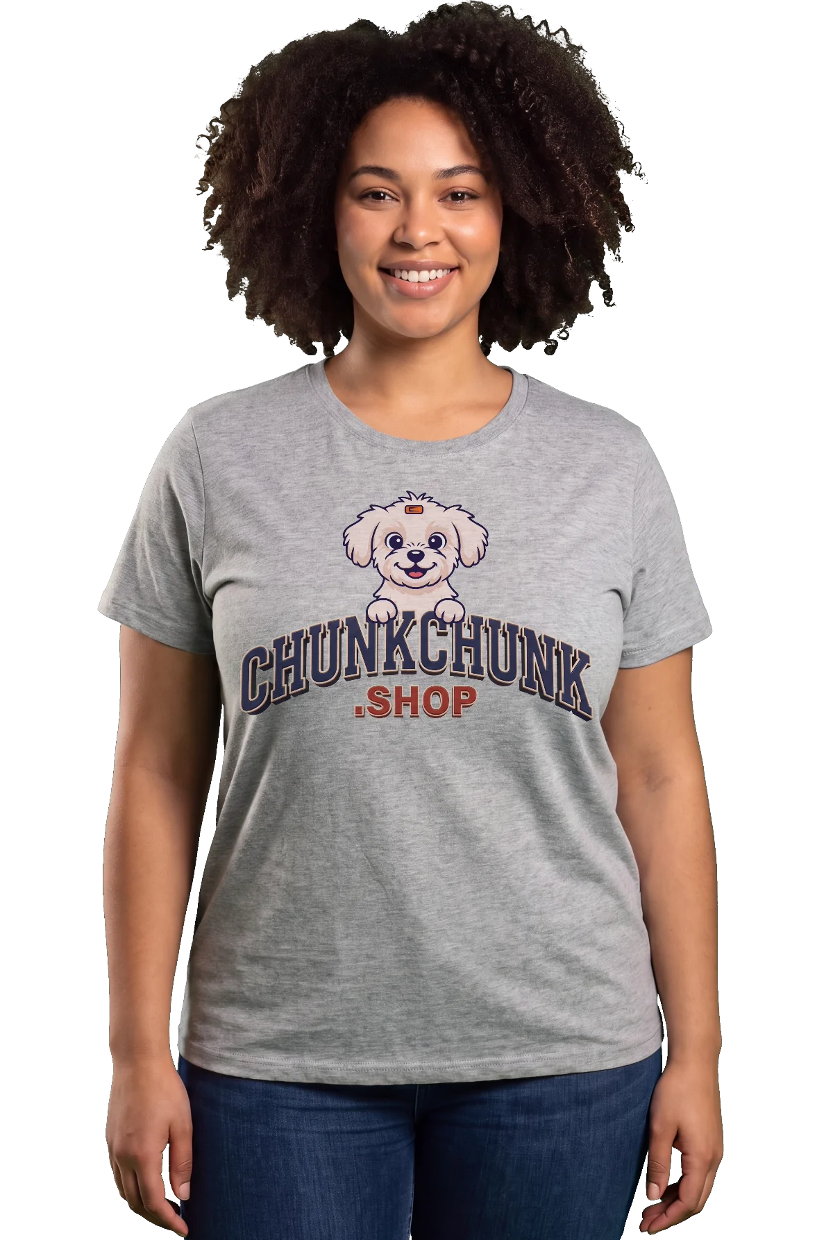 Winnie's shop, Heather grey, worn Chunk Chunk shirt, mockup