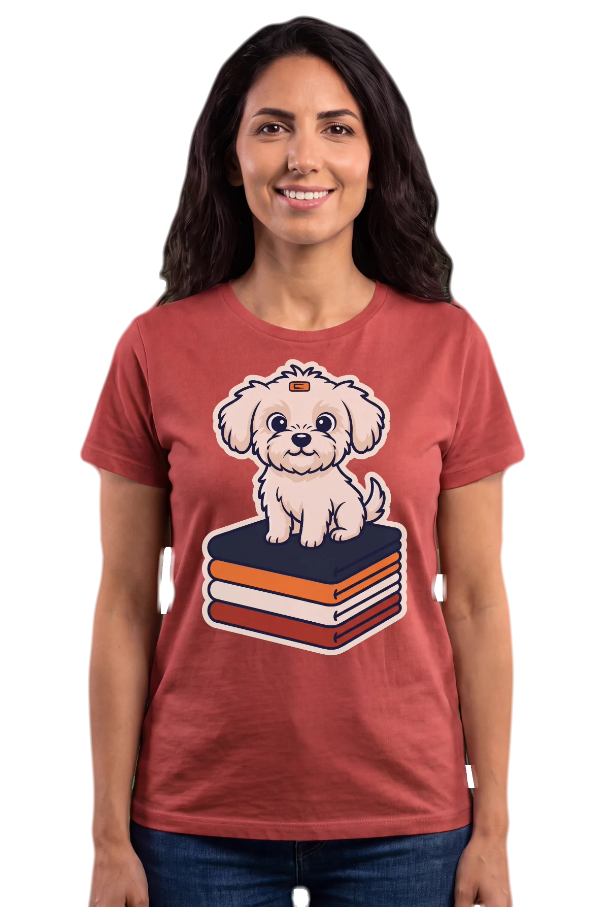 The merch pile, Red, worn Chunk Chunk shirt, mockup, front