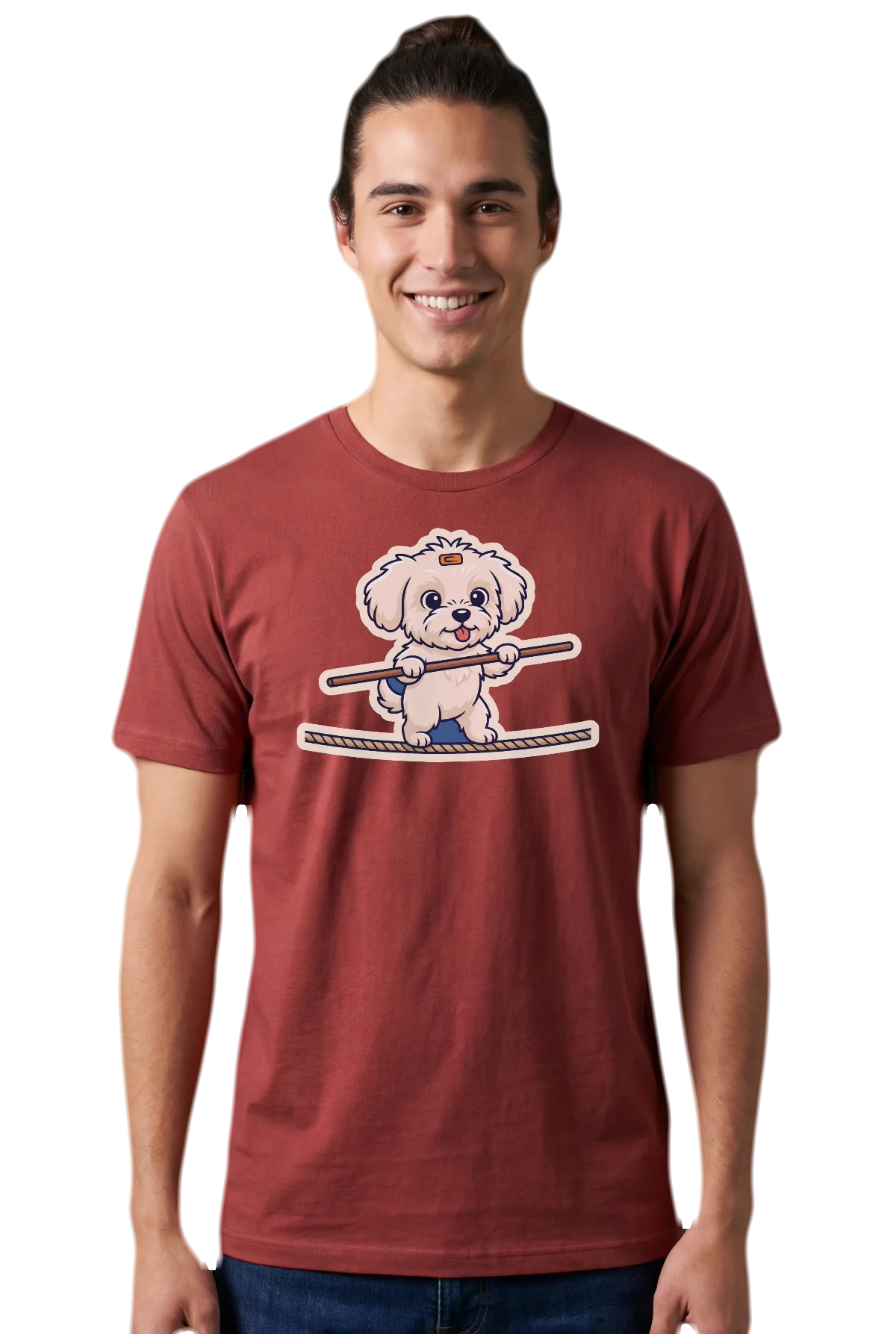 The line, Red, worn Chunk Chunk shirt, mockup, front